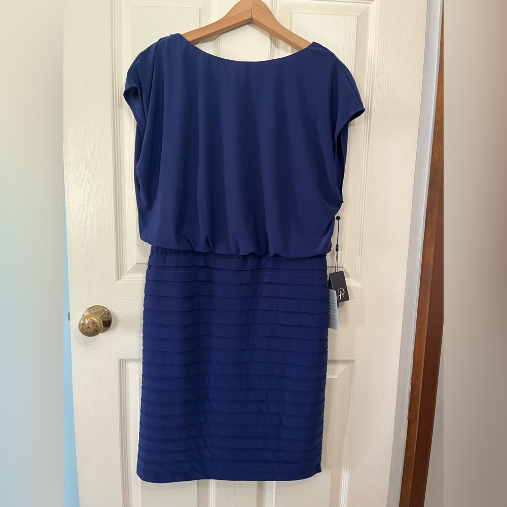Adrianna Papell NWT Blue Pleated Jersey Blouson Dress Formal Evening